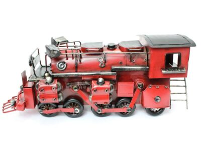 Buharlı Tren Lokomotifi Elyapımı Eskitilmiş Biblo Kırmızı 43cm - 2