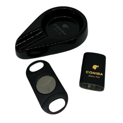 Cohiba Küllük Çakmak ve Kesici Puro Aksesuar Seti Oval Tekli - 1