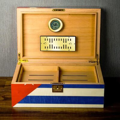 Cuban Flag Humidor Puro Kutusu Mavi Beyaz Lake 80s - 2