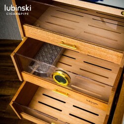 Lubinski Camlı 3 Çekmeceli Humidor Puro Kutusu Maun 120s - 4