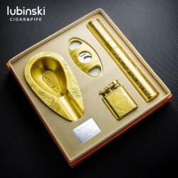 Lubinski Gold Metal Puro Seti Çakmak-Kesici-Küllük-P.Kılıfı - 2