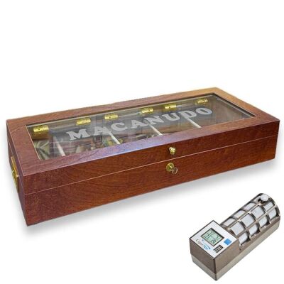 Lubinski İtaly Macanudo Camlı Humidor Puro Kutusu Kahve 200's CigarSpa Elektronik Nemlendirme - 1