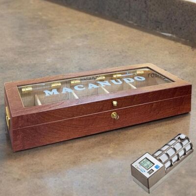 Lubinski İtaly Macanudo Camlı Humidor Puro Kutusu Kahve 200's CigarSpa Elektronik Nemlendirme - 2