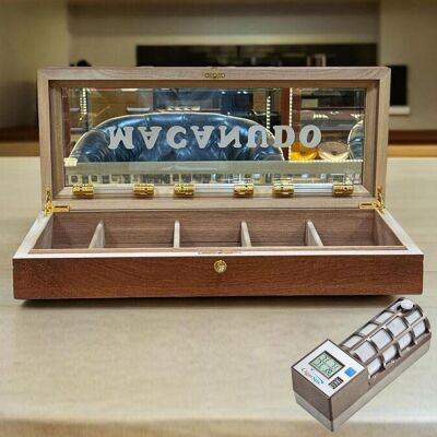 Lubinski İtaly Macanudo Camlı Humidor Puro Kutusu Kahve 200's CigarSpa Elektronik Nemlendirme - 3