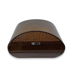 Lubinski İtaly Oval Humidor Puro Kutusu Croco Kahve 60's - 1