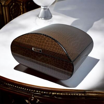 Lubinski İtaly Oval Humidor Puro Kutusu Croco Kahve 60's - 2