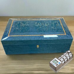 Lubinski İtaly Sedir Humidor Puro Kutusu Ebony Mavi 300's CigarSpa Elektronik Nemlendirme - 2