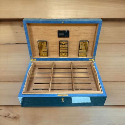 Lubinski İtaly Sedir Humidor Puro Kutusu Ebony Mavi 300's - 3