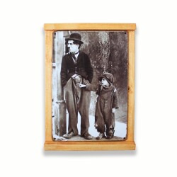 Rustik Ahşap Çerçeveli Vintage Metal Pano Charlie Chaplin 20x30 - 1