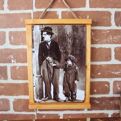 Rustik Ahşap Çerçeveli Vintage Metal Pano Charlie Chaplin 20x30 - 2