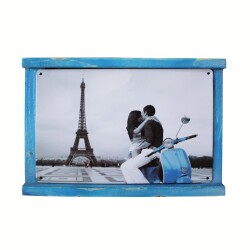 Rustik Ahşap Çerçeveli Vintage Metal Pano Eiffel 20x30 - 1