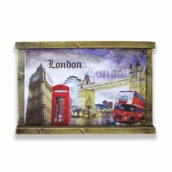 Rustik Ahşap Çerçeveli Vintage Metal Pano London 20x30 - 1