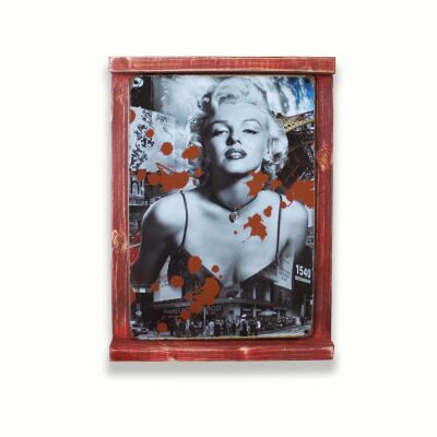 Rustik Ahşap Çerçeveli Vintage Metal Pano M. Monroe Red 20x30 - 1