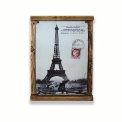 Rustik Ahşap Çerçeveli Vintage Metal Pano Paris Mail 20x30 - 1