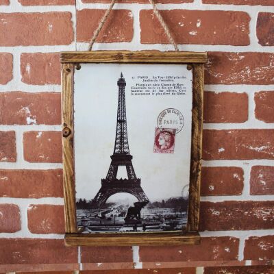 Rustik Ahşap Çerçeveli Vintage Metal Pano Paris Mail 20x30 - 2