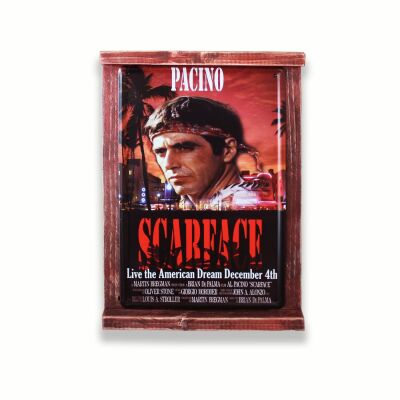 Rustik Ahşap Çerçeveli Vintage Metal Pano Scarface 20x30 - 1