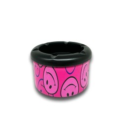 Smiley Desen Metal Mini Sigara Küllüğü Pembe 8cm - 1