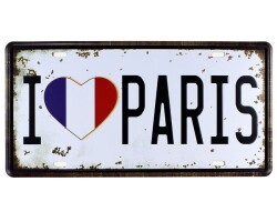 Vintage Metal Plaka I Love Paris 15x30 - 1