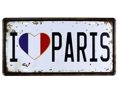 Vintage Metal Plaka I Love Paris 15x30 - 2